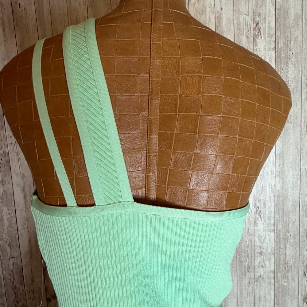 NWT Bebe One-Shoulder Green Ash Bandage Dress - Picture 6 of 9
